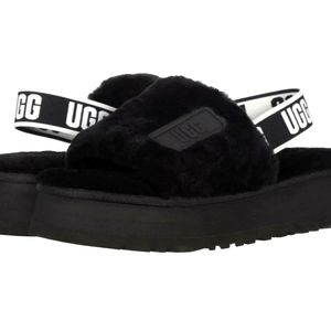 UGG Disco Slide Slipper Black Fuzzy Women's Size 8 NWOB